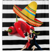 Shower Curtain Mexican Dancers Black Stripe Douchegordijn (Voorkant)