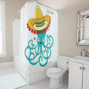 Shower Curtain Mexican Octopus Sombrero Douchegordijn