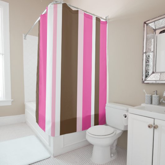 Shower Curtain Neutral Brown & Pink Stripe  Douchegordijn (In situ)