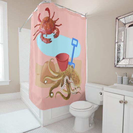 Shower Curtain Octopus Crab Beach Douchegordijn (In situ)
