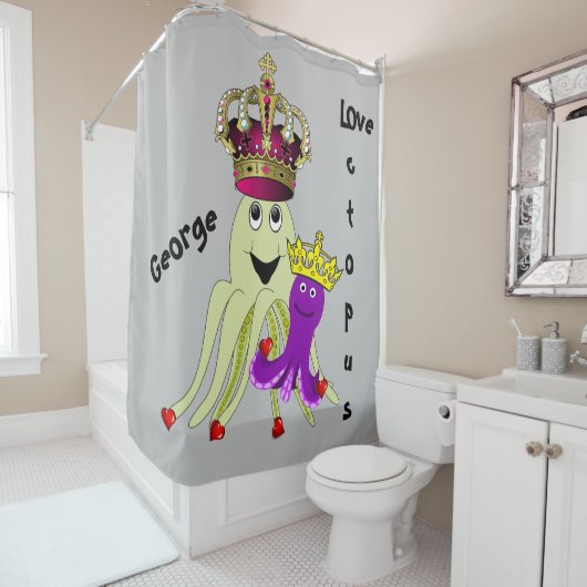 Shower Curtain Octopus King Queen Red Hearts Douchegordijn (In situ)