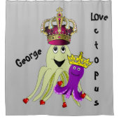 Shower Curtain Octopus King Queen Red Hearts Douchegordijn (Voorkant)