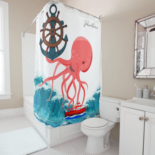 Shower Curtain Octopus Ocean Waves Anchor Douchegordijn (In situ)