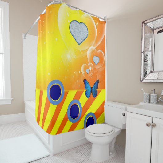 Shower Curtain, Oranje, blauw Douchegordijn (In situ)