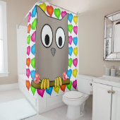 Shower Curtain Owl kleurig hart Douchegordijn (In situ)