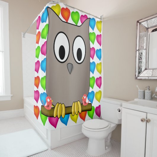 Shower Curtain Owl kleurig hart Douchegordijn (In situ)