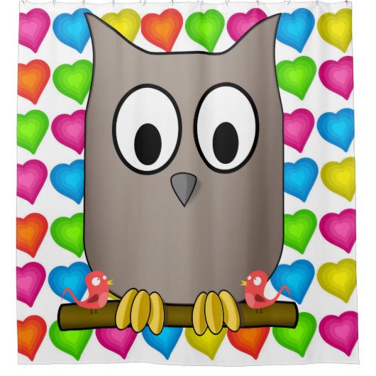 Shower Curtain Owl kleurig hart Douchegordijn (Voorkant)