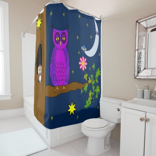 Shower Curtain Owl Stars Moon Douchegordijn (In situ)