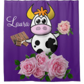 Shower Curtain Paars roze rozen Koe Chocolade Douchegordijn (Voorkant)