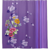 Shower Curtain Paars Stripe Floral Douchegordijn (Voorkant)