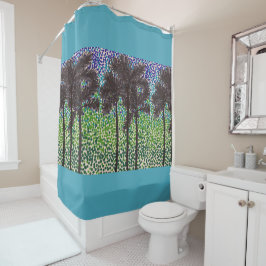 Shower Curtain - Palm Tree Silhouettes in Blue Sky Douchegordijn