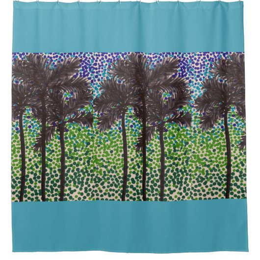 Shower Curtain - Palm Tree Silhouettes in Blue Sky Douchegordijn (Voorkant)