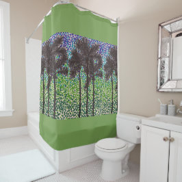 Shower Curtain - Palm Trein in Blue Sky v.2 Douchegordijn