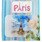 Shower Curtain Paris Frankrijk Stripe Blue Douchegordijn (Voorkant)