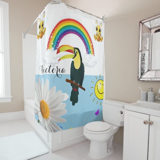 Shower Curtain Parrot Rainbow Sun Bumblebee Douchegordijn (In situ)