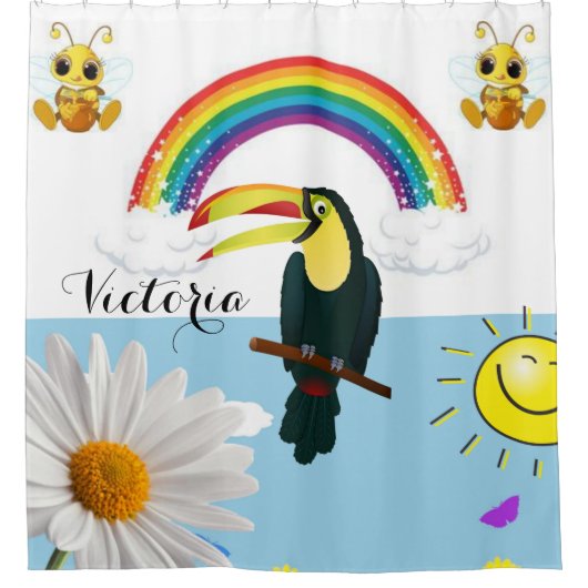 Shower Curtain Parrot Rainbow Sun Bumblebee Douchegordijn (Voorkant)