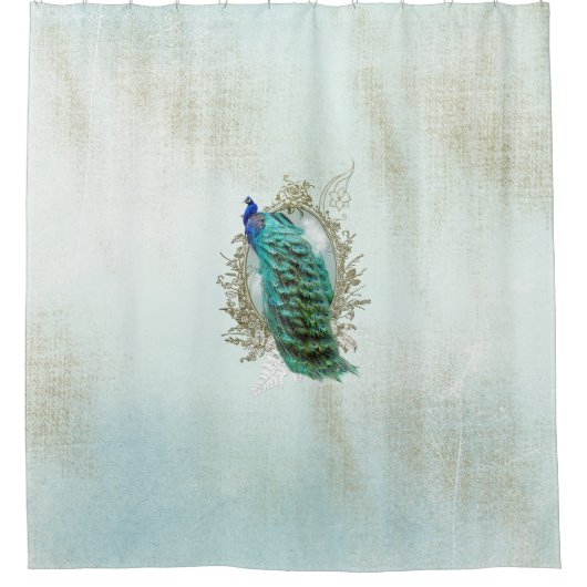 Shower Curtain pauock, turquoise, , shabby Douchegordijn (Voorkant)