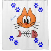 Shower Curtain Paw Drukt katten Vissen Botten Douchegordijn (Voorkant)
