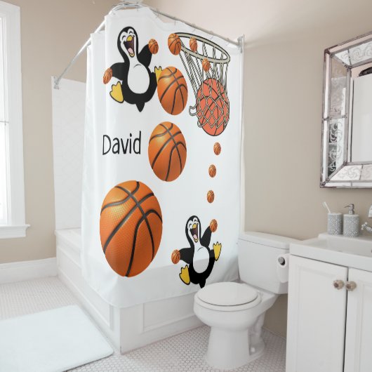 Shower Curtain Penguin Basketball Douchegordijn (In situ)