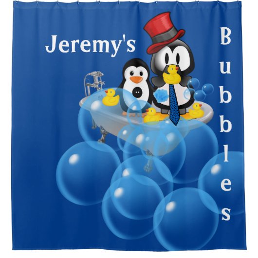 Shower Curtain Penguin Bubbles Yellow Ducks Douchegordijn (Voorkant)