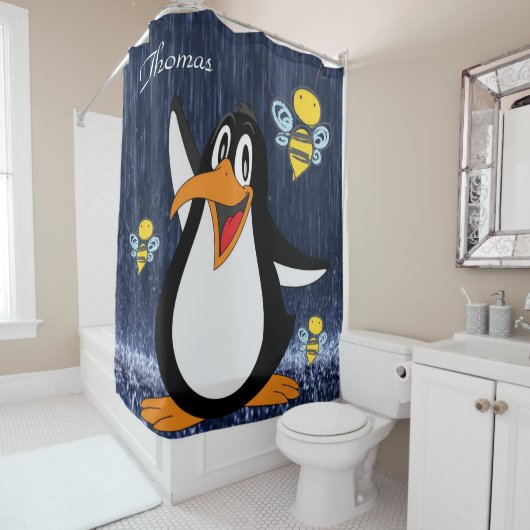 Shower Curtain Penguin Bumblebee Rain Douchegordijn (In situ)