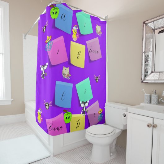 Shower Curtain Penguin Cat Yellow Chick Douchegordijn (In situ)