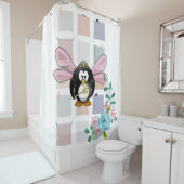 Shower Curtain Penguin Fairy Floral Douchegordijn (In situ)