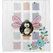 Shower Curtain Penguin Fairy Floral Douchegordijn (Voorkant)