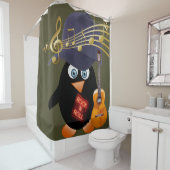 Shower Curtain Penguin Rock n Roll Guitar Douchegordijn (In situ)
