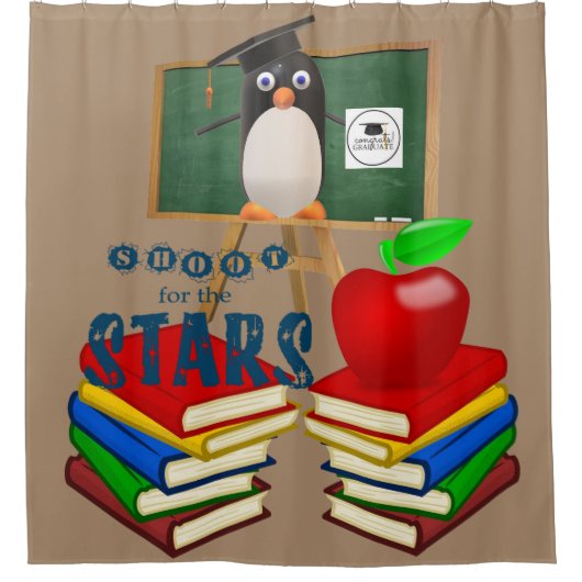 Shower Curtain Penguin School Books Apple Douchegordijn (Voorkant)