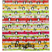 Shower Curtain Penguin Stripe Butterfly Douchegordijn (Voorkant)