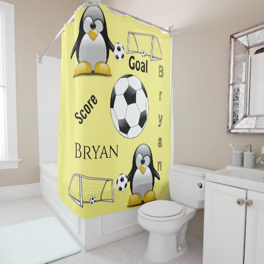 Shower Curtain Penguin Voetbal Goal Douchegordijn (In situ)
