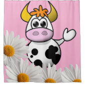 Shower Curtain Pink Koe White Daisy Douchegordijn (Voorkant)