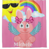 Shower Curtain Pink Rabbit Rainbow Sun Douchegordijn (Voorkant)