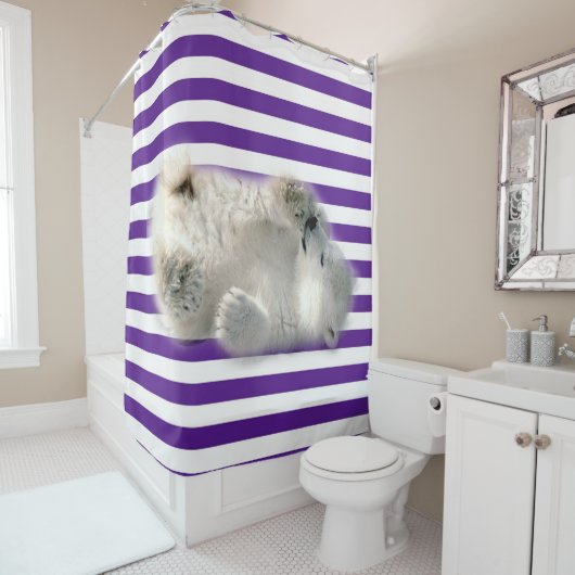 Shower Curtain Polar Beer Paars Stripe Douchegordijn (In situ)
