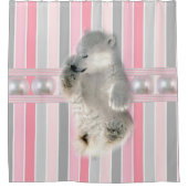 Shower Curtain Polar Beer roze streep Douchegordijn (Voorkant)