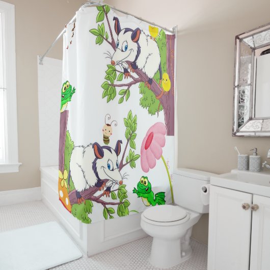 Shower Curtain Possum Frog Chicks Floral Douchegordijn (In situ)