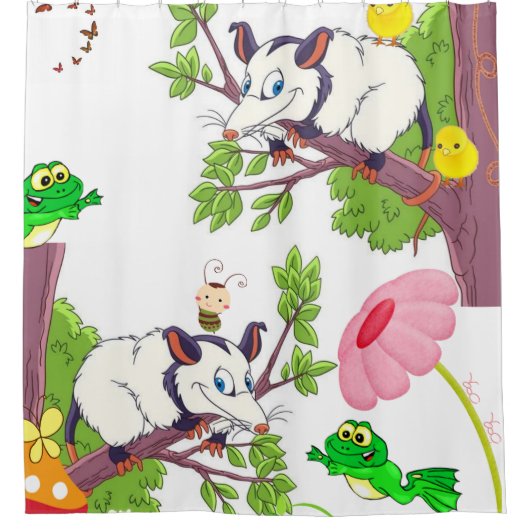 Shower Curtain Possum Frog Chicks Floral Douchegordijn (Voorkant)