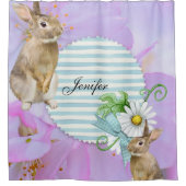 Shower Curtain Rabbit Floral Stripe Douchegordijn (Voorkant)
