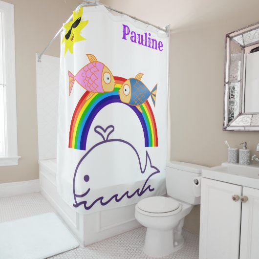 Shower Curtain Rainbow Sun Whale Fish Douchegordijn (In situ)
