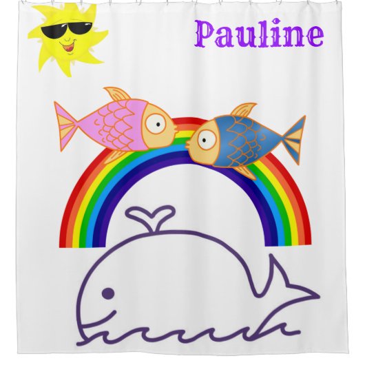 Shower Curtain Rainbow Sun Whale Fish Douchegordijn (Voorkant)