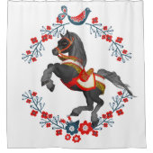 Shower Curtain Red Blue Floral Horse Douchegordijn (Voorkant)