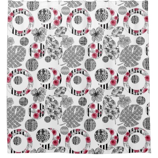 Shower Curtain, Red en Black, Quilting, Patchwork Douchegordijn (Voorkant)