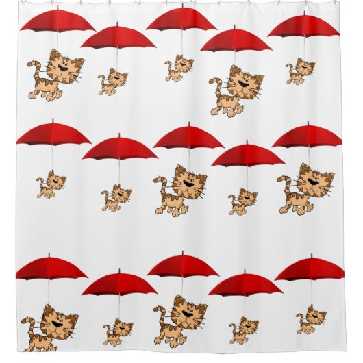 Shower Curtain Red Umbrella Cats Douchegordijn (Voorkant)