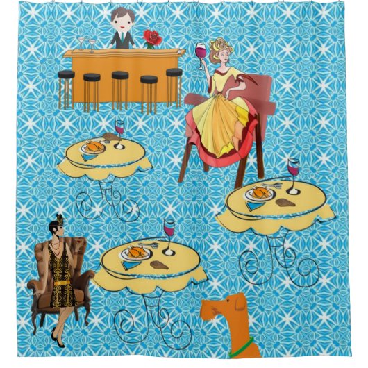 Shower Curtain Retro Woman Dog Douchegordijn (Voorkant)