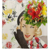 Shower Curtain Retro Woman Floral Douchegordijn (Voorkant)