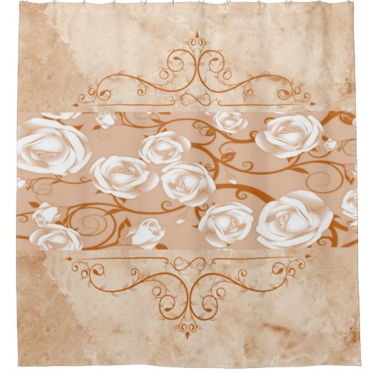 Shower Curtain Roos Marble Floral Douchegordijn (Voorkant)