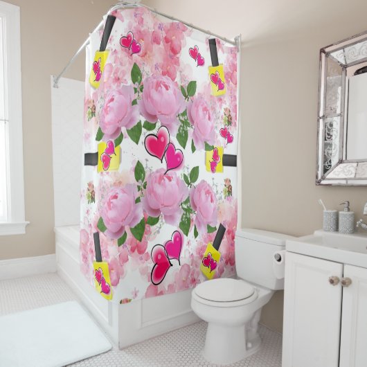 Shower Curtain Roses Yellow Nail Pools hart Douchegordijn (In situ)