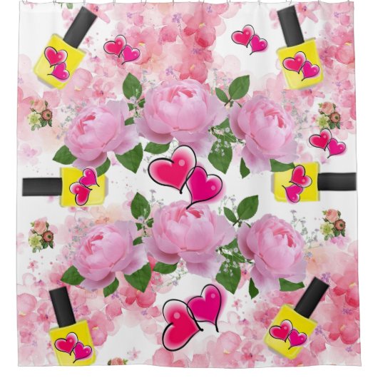 Shower Curtain Roses Yellow Nail Pools hart Douchegordijn (Voorkant)