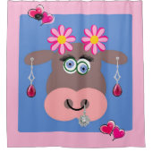 Shower Curtain roze Koe Blue Floral Douchegordijn (Voorkant)
